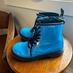 Girls Doc Martin’s size 4 blue patent leather boots with side zippers